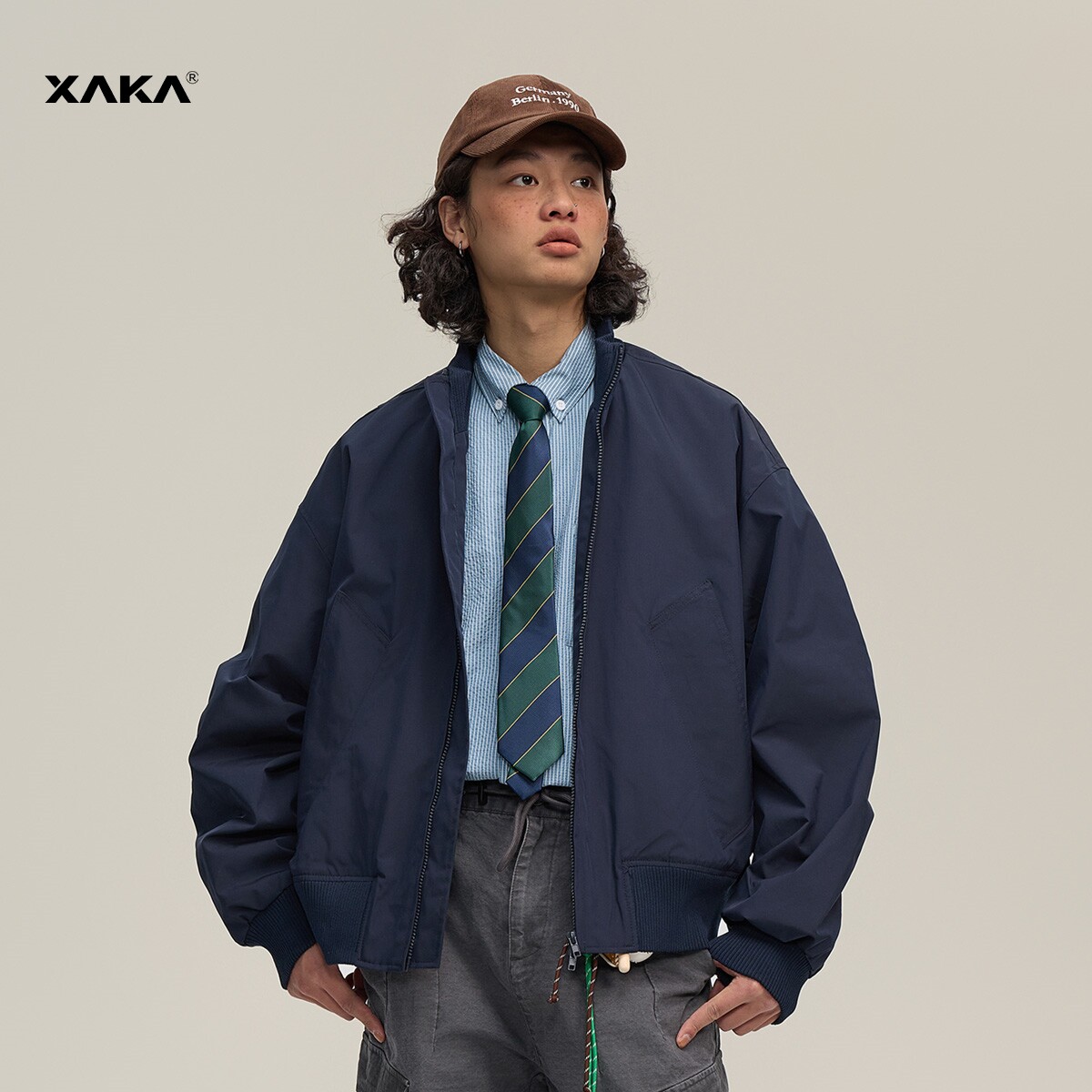 XAKA2025秋季美式短宽阔版bomber外套男女立领飞行员夹克cleanfit