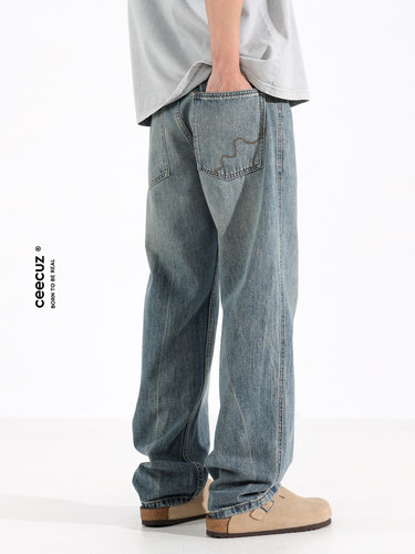 水洗直筒春夏拖地牛仔裤长裤