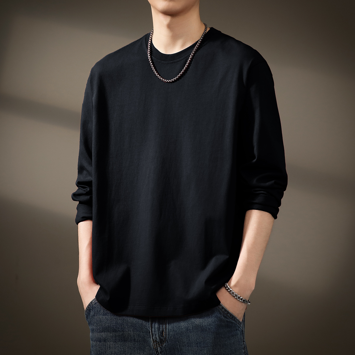 重磅高端长袖T恤纯棉宽松打底衫