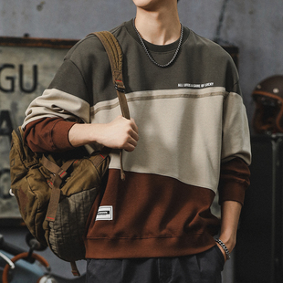 美式重磅长袖卫衣男2025新款痞帅高级感宽松大码加绒圆领上衣外套