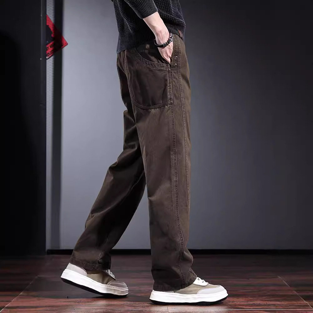 春秋季高端工装裤子男宽松直筒长裤欧美简约美式复古男士休闲裤潮