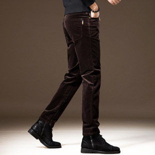 高端灯芯绒休闲裤子男修身小脚秋季新款条绒裤商务直筒弹力西裤男