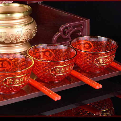 结婚红色小碗塑料拜拜小红碗上供专用碗周岁潮汕礼佛水晶贡碗贡杯