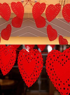 3 Meter Red Heart Love Nonwovens Fabric Flag Party Garland w