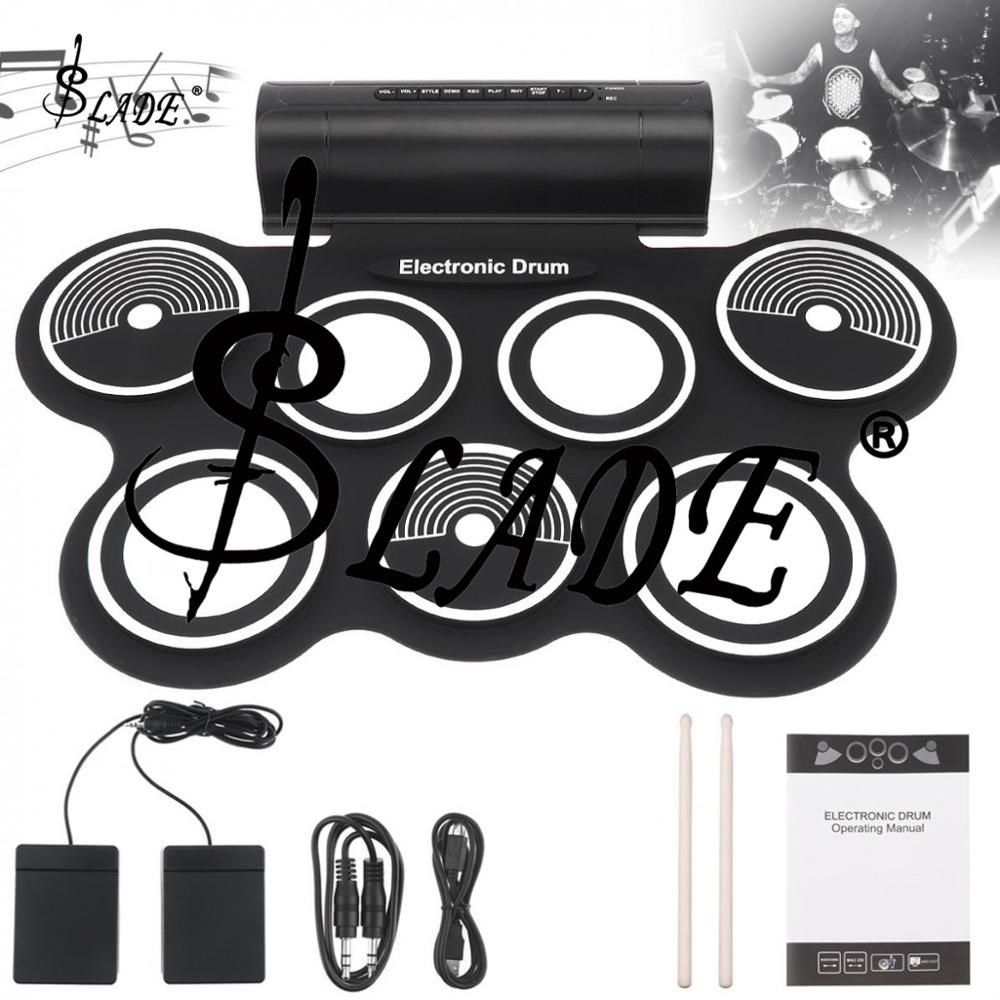 7 Pads Digital Electronic Drum Roll up Silicone Drum Double