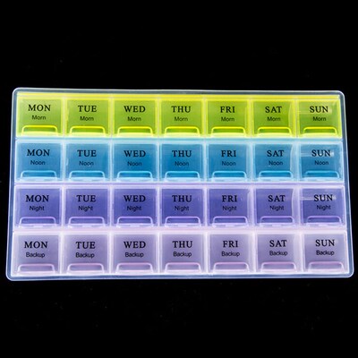 1PCS 4 Row 28 Squares Weekly 7 Days Tablet Pill Box Holder