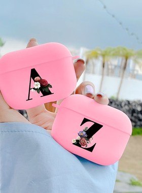 Cute Floral Black Initial alphabet Letter Case For Airpod P