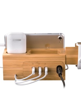 Universal 3 USB Charging Dock Station for Airpods Wood Mobi