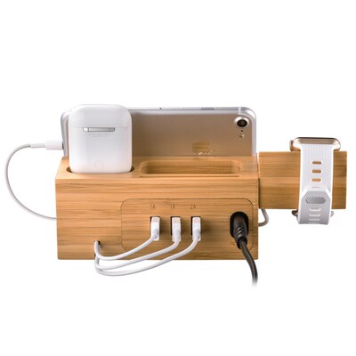Universal 3 USB Charging Dock Station for Airpods Wood Mobi