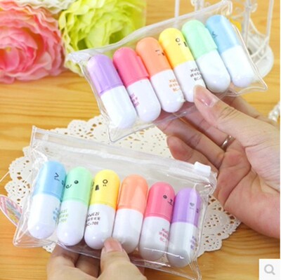 6 pcs/set Mini Pill shaped highlighter pens for writing Cute
