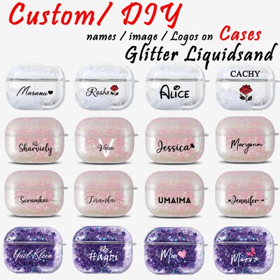 Custom name logo picture liquid Quicksand glitter case For