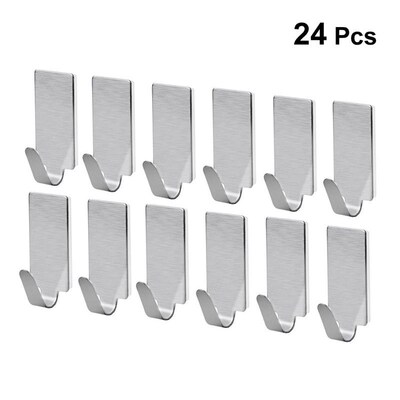 24Pcs Stainless Steel Strong Adhesive Hangers Wall Mounted