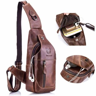 BULLCAPTAIN 019 Genuine Leather Bag Men Chest Pack Travel B