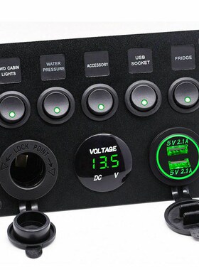 5 Gang Boat Switch Panel 12V Power Outlet Voltmeter 4.2A Du