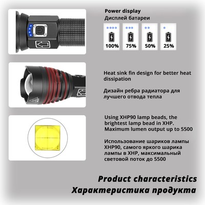 The brightest XHP90 LED Flashlight Tactical waterproof Torch
