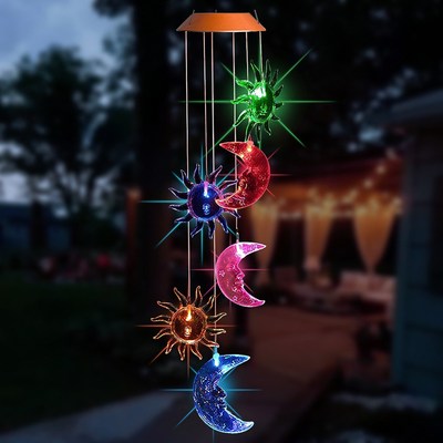 LED solar color sun and moon wind chimes lights garden court