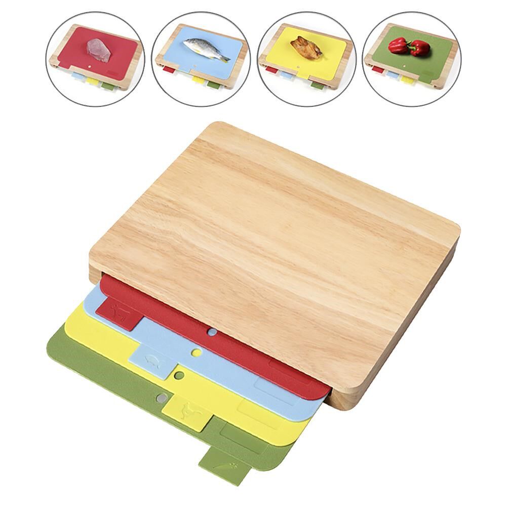 New Creative With Storage Cutting Board Set Solid Wood + Pp