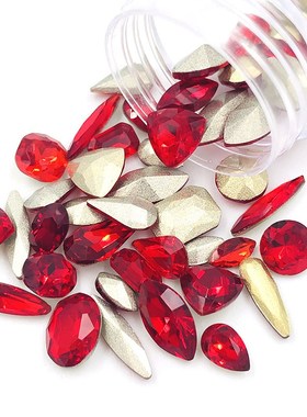 Free shipping Red pointback glass Mix shape crystal rhinesto