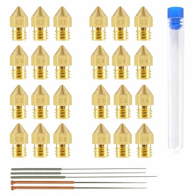 24pcs MK8 Nozzles Set and Cleaning Needle M6 s Extruder 0.2