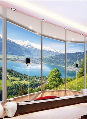 beibehang Wallpaper 3D Balcony Snowy Lake Landscape Backgrou