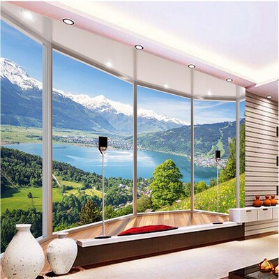 beibehang Wallpaper 3D Balcony Snowy Lake Landscape Backgrou