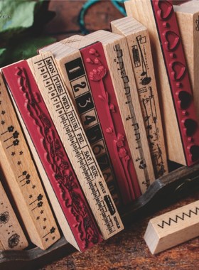 Vintage plant ticket ruler note decoration stamp wooden rub