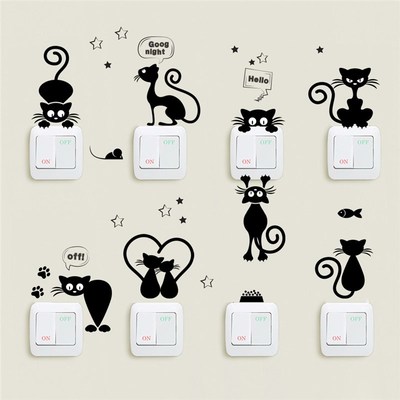 DIY Black Cartoon Kitty Wall ers Kindergarten Switch ers Hom