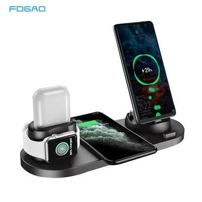 FDGAO 6 in 1 10W Fast Wireless Charger Desktop Docking Stat