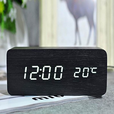 JINSN LED Alarm Clock Time/date/temperature Digital Bamboo W