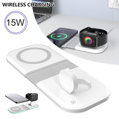 2 In 1 15W Foldable Dual Seat Qi Wireless Charger  Magnetic