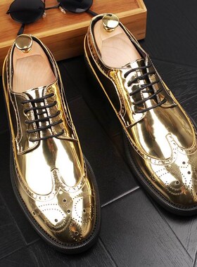 ERRFC Luxury Gold Men Brogue Shoes Round Toe Fashion Black