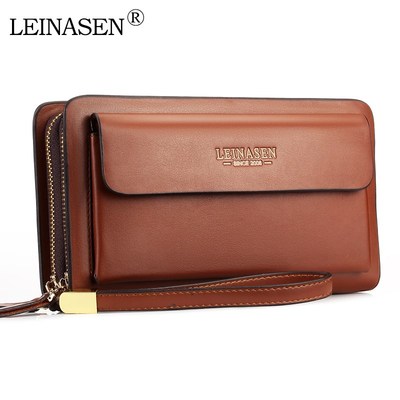 LEINASEN Brand Men Wallets with coin pocket zipper Double Z