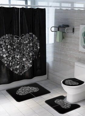 Bathroom Set Heart Pattern Waterproof Shower Curtain Toilet