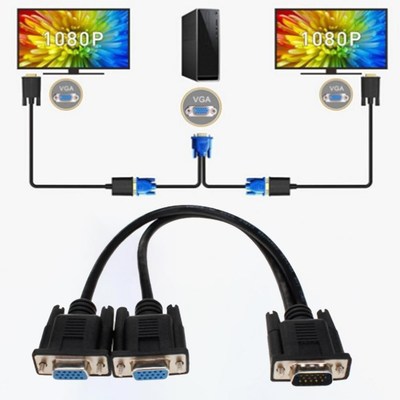 Mini 1 Computer to Dual 2 Monitor Adapter Male to Female VG