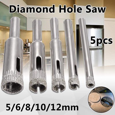 *5Pcs 5mm-12mm Electroplate Diamond Coated Cutter Hole Saw T