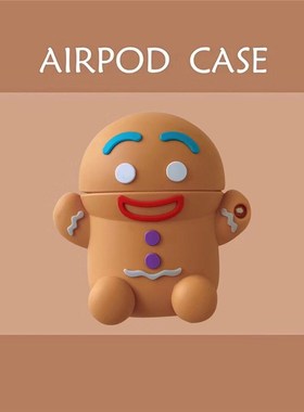for Airpods 2 3D Cute Gingerbread Man cartoon Silicone Head