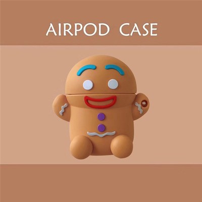 for Airpods 2 3D Cute Gingerbread Man cartoon Silicone Head