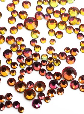 Mix Size Flatback Rhinestones Shiny Sliver Base  Red Volcano