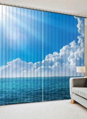 Modern Curtain Living Room HD Blue sky White Clouds sunlight