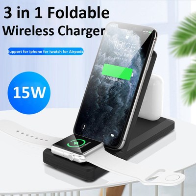 15W Folding Wireless Fast Charging Station 3 in 1 Phone Hol
