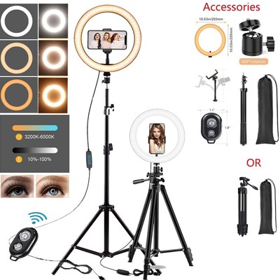 10in LED Selfie Ring Light Photography RingLight Phone Stand