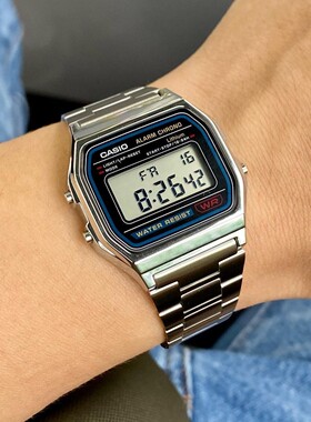 日本卡西欧CASIO经典复古小方块网红防水ins手表A158WA-1D钢带