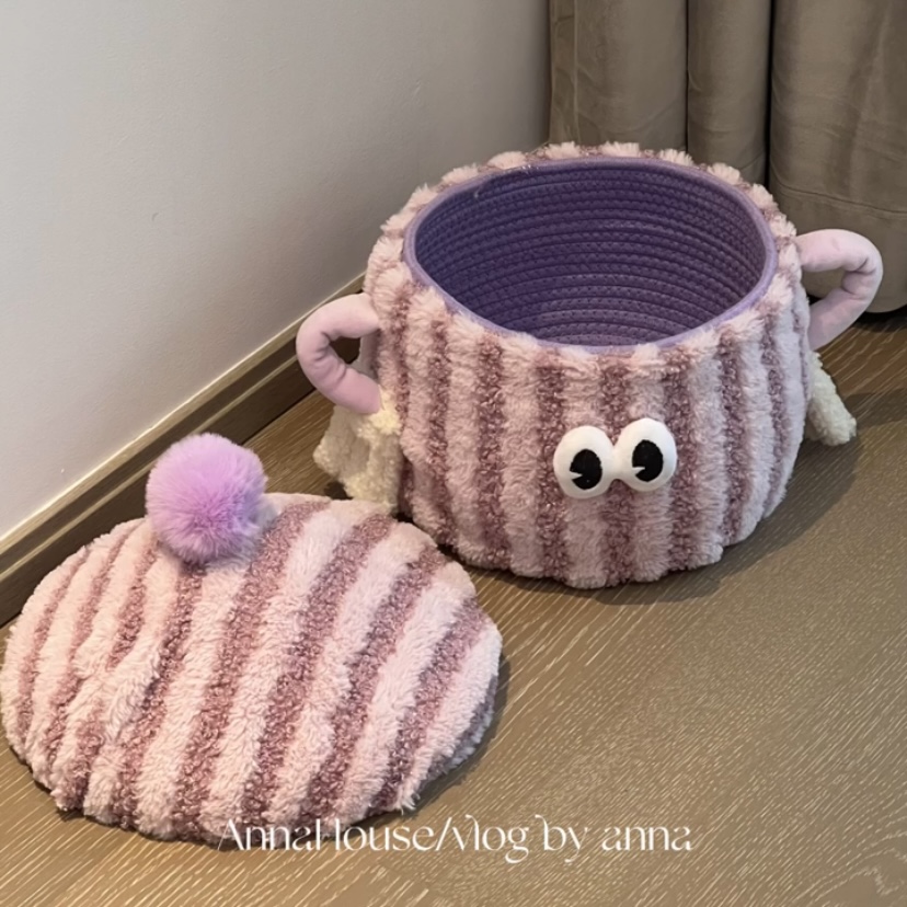 小怪兽收纳筐多巴胺家用客厅杂物零食整理篮玄关可爱置物收纳盒子