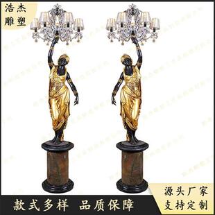 复古铁艺灯笼摆件 铸铜城市照明路灯天使灯饰铜雕厂家欧式