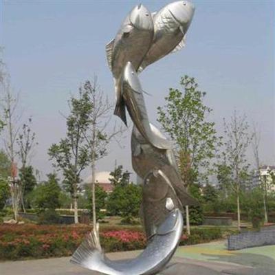 供应不锈钢圆环鲤鱼雕塑景观广场大型动物不锈钢鱼售楼部金属摆件