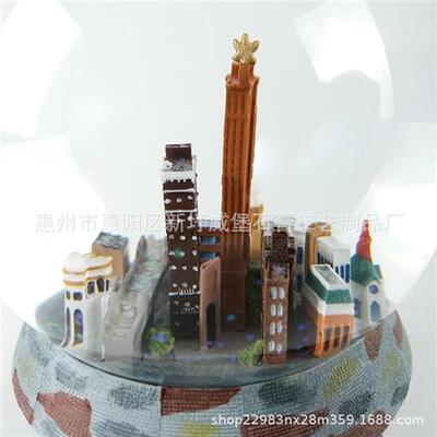 树脂水晶球城市建筑飘雪花snowglobe内景旋转带音乐树脂水晶球