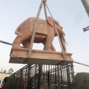 晚霞红石雕大象喷水象汉白玉石雕小象一对仿真动物石雕门口摆件