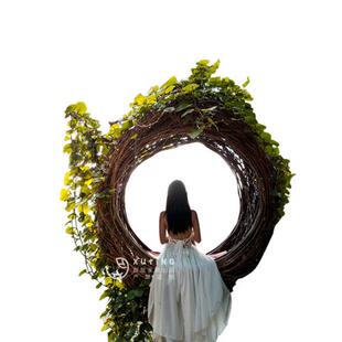 巴厘岛网红鸟巢秋千景区婚纱拍摄道具创意悬挂圆形床户外民宿鸟巢