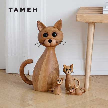 TAMEH 猫网红创意进口胡桃木猫咪手办摆件玩偶工艺品摆设手工制作