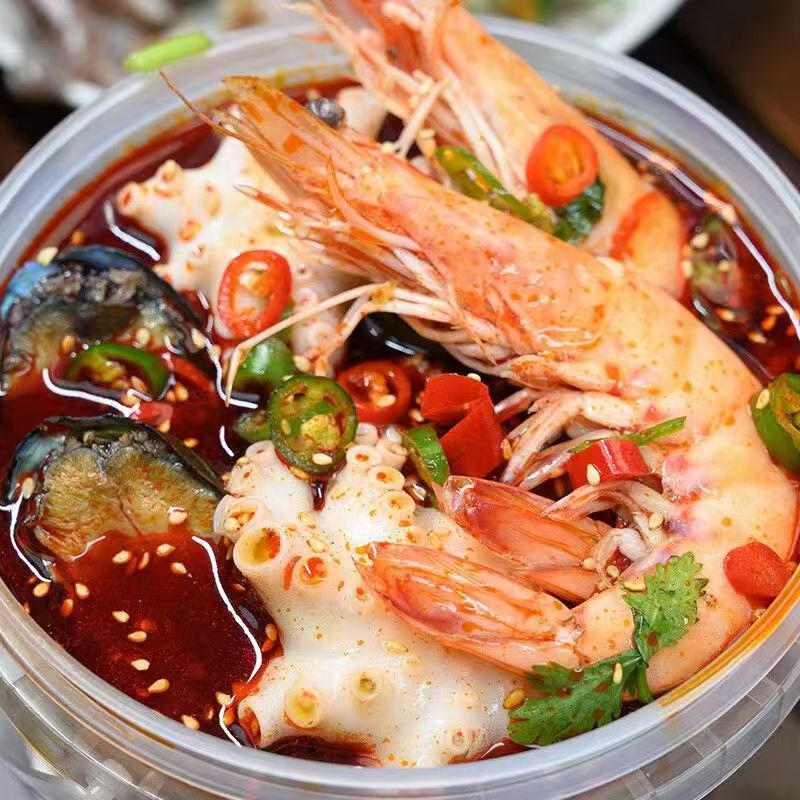 即食捞汁海鲜桶新鲜开罐即食麻辣海鲜桶装八鲜香辣生腌海鲜